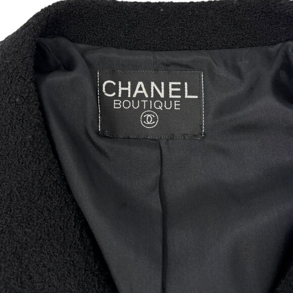 CHANEL Vintage CC Mark Logo Gold Button Coat Jacket # Black Wool Silk [106396] - Picture 11 of 11